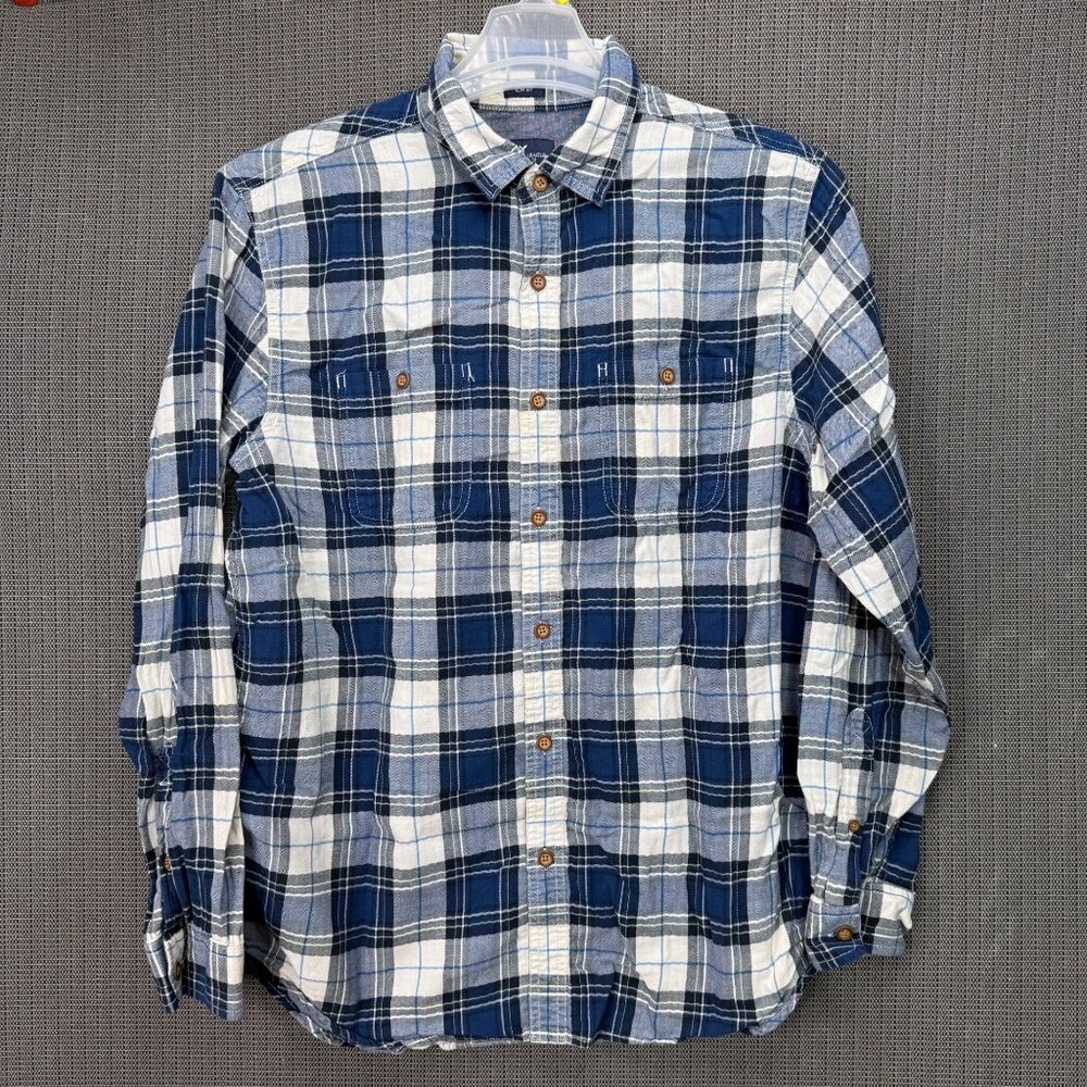 American Eagle Outfitters Mens XL Slim Fit Blue & White Plaid Button-Up Shirt
